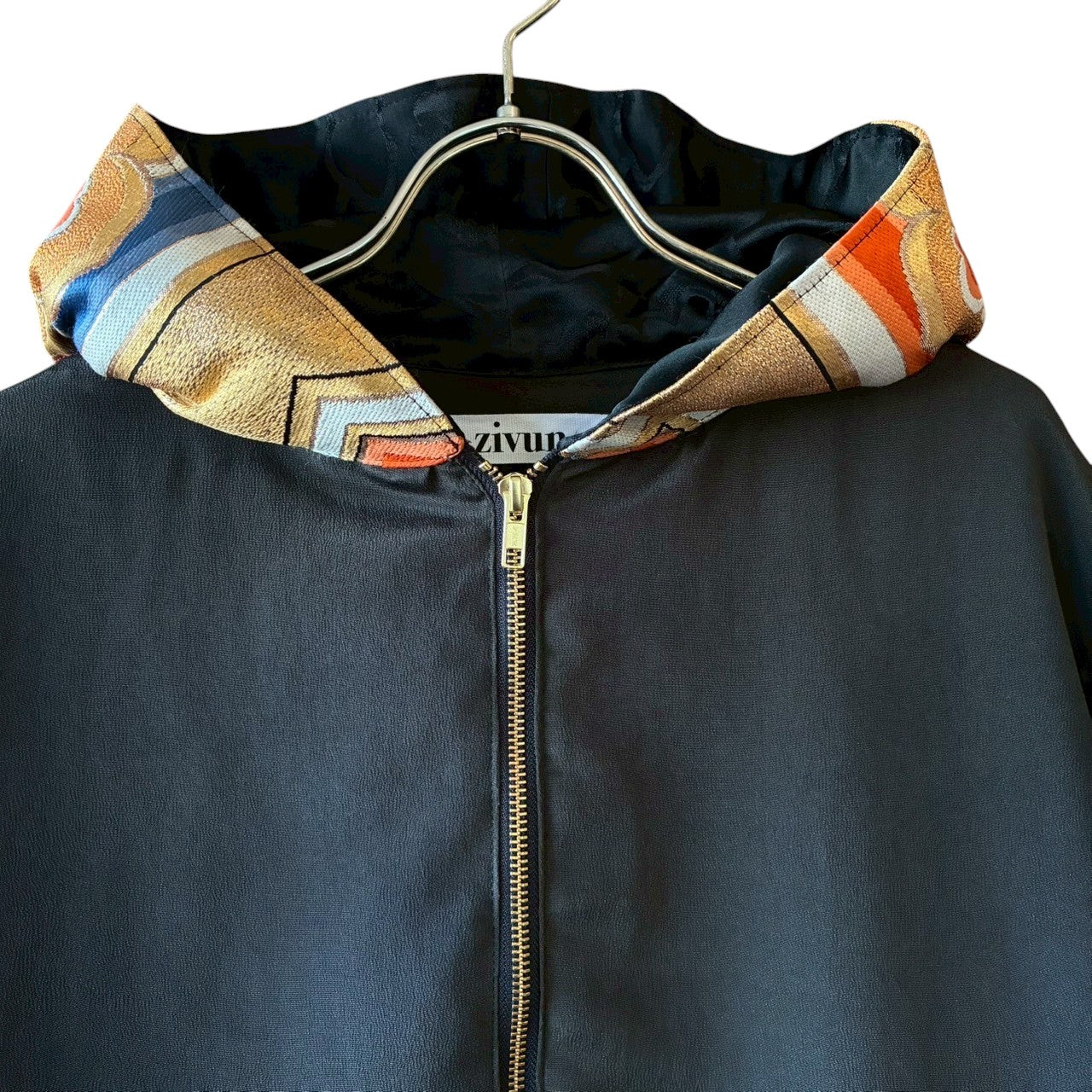 Kurotomesode & Obi Reconstructed Hoodie with Embroidered Peacock One-of-a-kind Unisex zivun