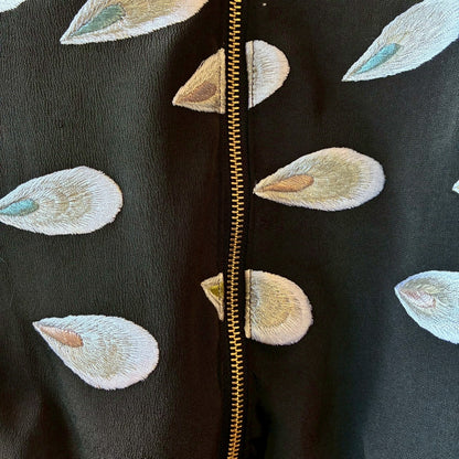 Kurotomesode & Obi Reconstructed Hoodie with Embroidered Peacock One-of-a-kind Unisex zivun