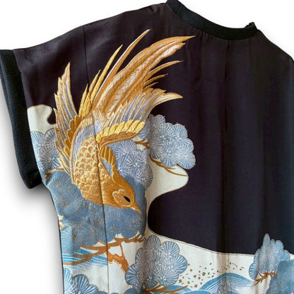 Remake Kimono Top – Phoenix and Pine Embroidery from Kurotomesode