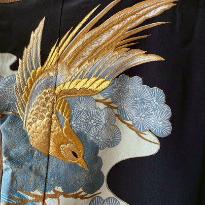 Remake Kimono Top – Phoenix and Pine Embroidery from Kurotomesode