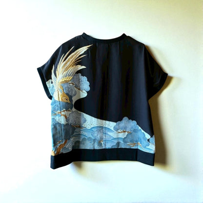 Remake Kimono Top – Phoenix and Pine Embroidery from Kurotomesode