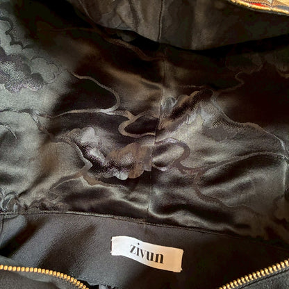 Kurotomesode & Obi Reconstructed Hoodie with Bamboo & Pine Pattern One-of-a-kind Unisex zivun