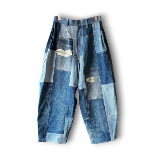 zivun Reconstructed Denim Wide Pants | Patchwork Distressed One-of-a-Kind Free Size | OLD FLIP