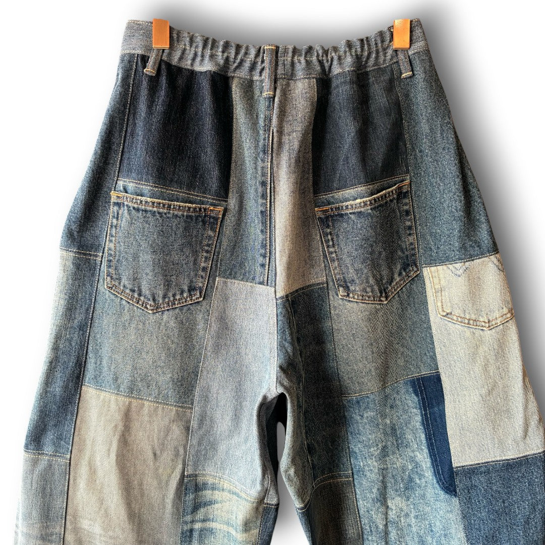 zivun Reconstructed Denim Wide Pants | Patchwork Distressed One-of-a-Kind Free Size | OLD FLIP
