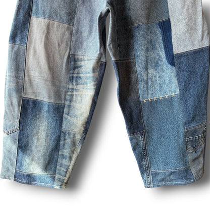 zivun Reconstructed Denim Wide Pants | Patchwork Distressed One-of-a-Kind Free Size | OLD FLIP