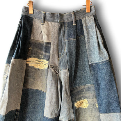 zivun Reconstructed Denim Wide Pants | Patchwork Distressed One-of-a-Kind Free Size | OLD FLIP