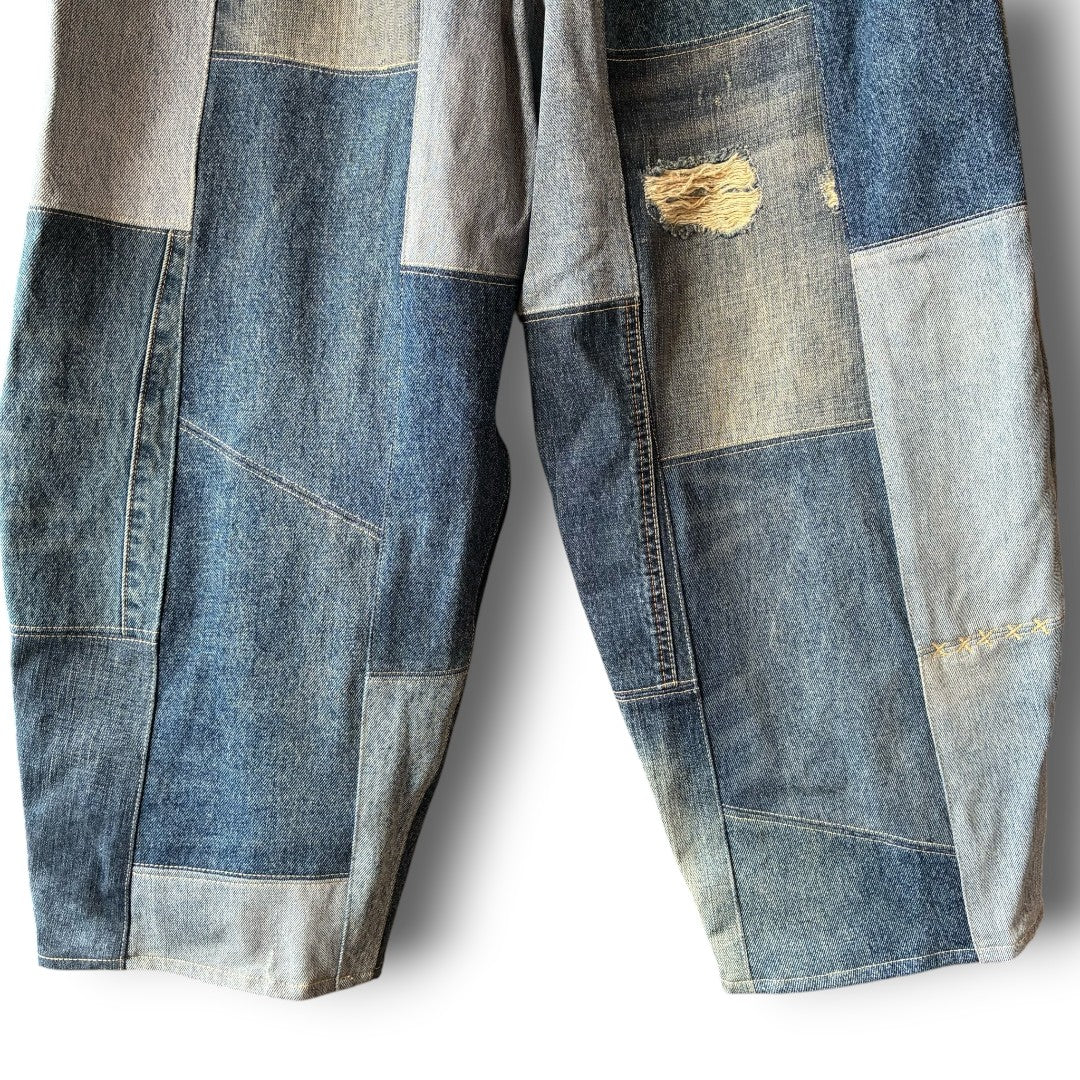 zivun Reconstructed Denim Wide Pants | Patchwork Distressed One-of-a-Kind Free Size | OLD FLIP