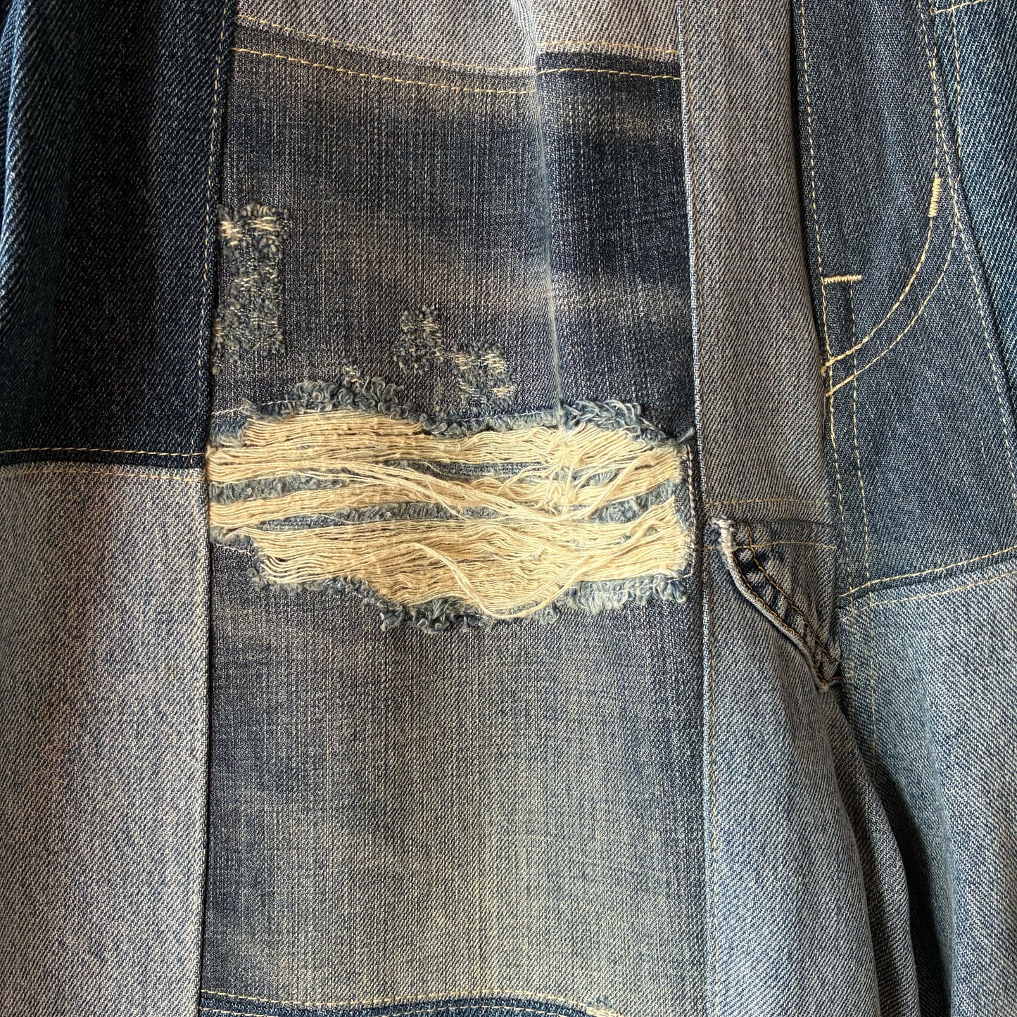 zivun Reconstructed Denim Wide Pants | Patchwork Distressed One-of-a-Kind Free Size | OLD FLIP