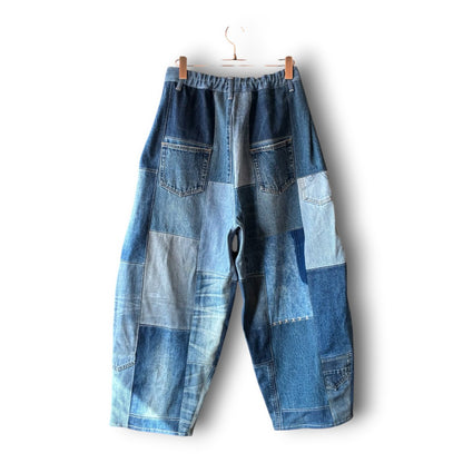 zivun Reconstructed Denim Wide Pants | Patchwork Distressed One-of-a-Kind Free Size | OLD FLIP