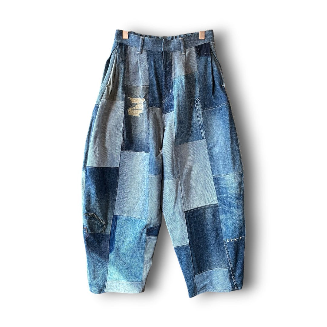 1点物 再構築リメイク　ビッグワイドデニムパンツ  古着101169 zivun Reconstructed Patchwork Denim Wide Pants Free Size – OLD FLIP