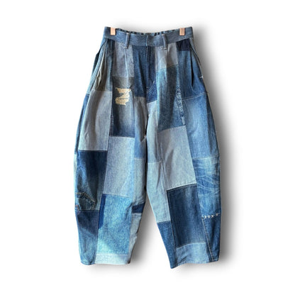 zivun Reconstructed Denim Wide Pants | Patchwork Distressed One-of-a-Kind Free Size | OLD FLIP