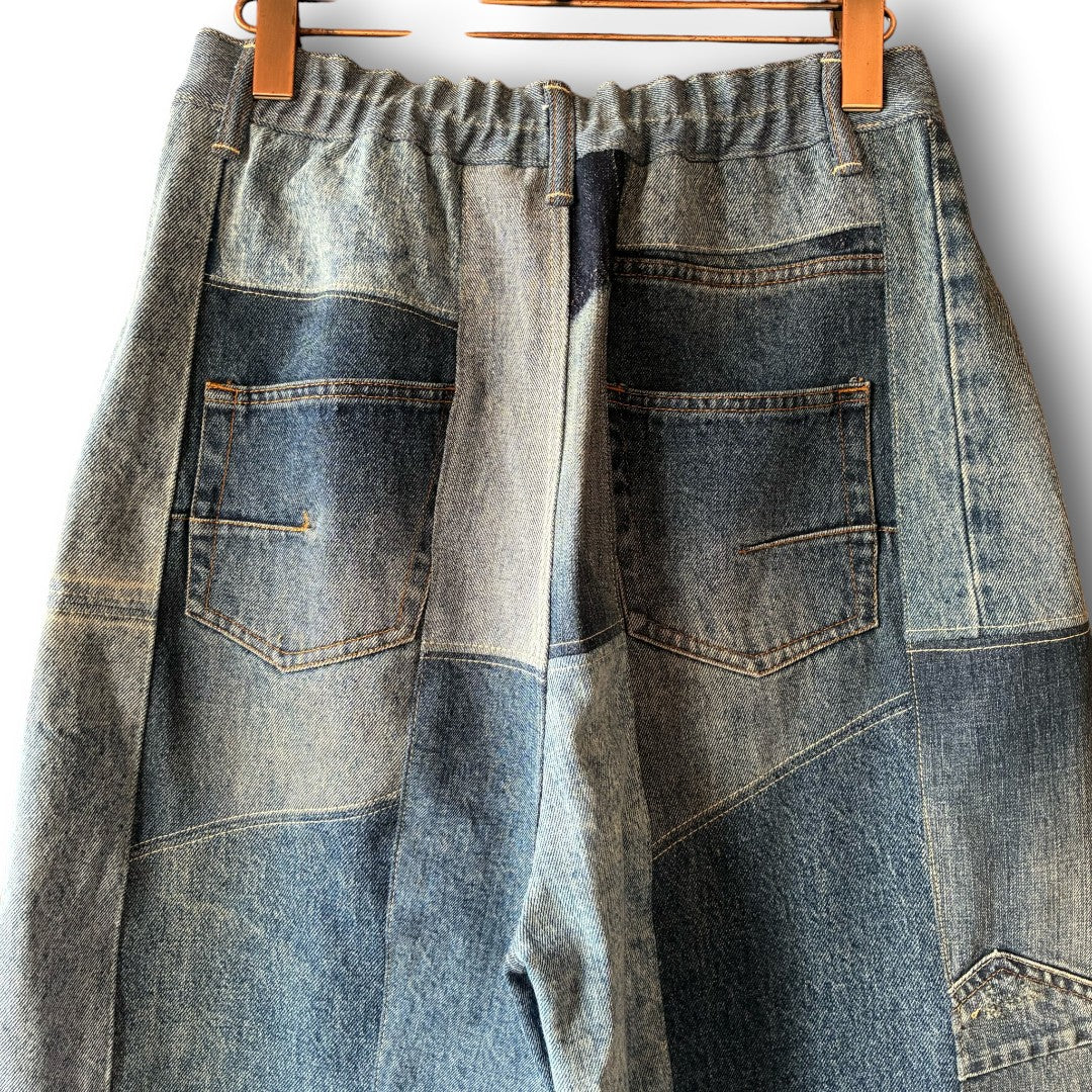 zivun Reconstructed Denim Wide Pants | Patchwork Distressed One-of-a-Kind Free Size | OLD FLIP