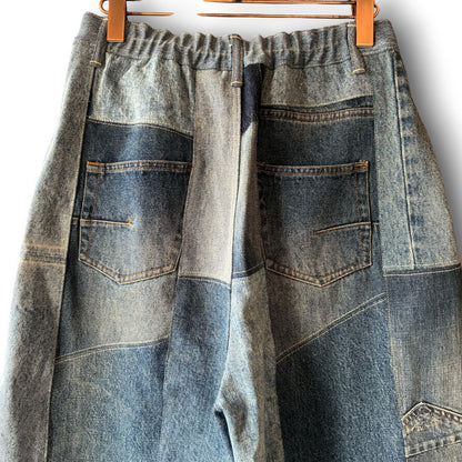 zivun Reconstructed Denim Wide Pants | Patchwork Distressed One-of-a-Kind Free Size | OLD FLIP