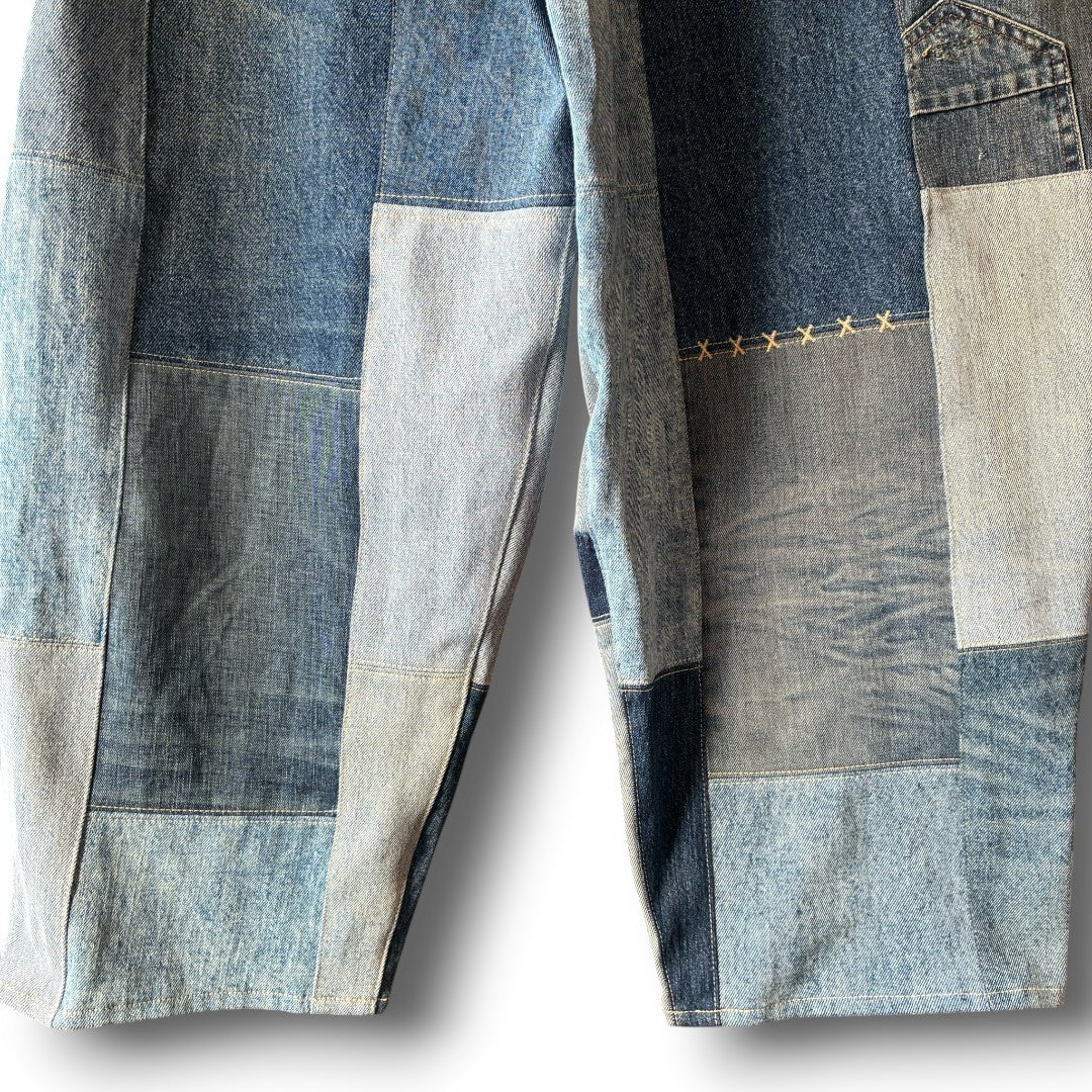 zivun Reconstructed Denim Wide Pants | Patchwork Distressed One-of-a-Kind Free Size | OLD FLIP