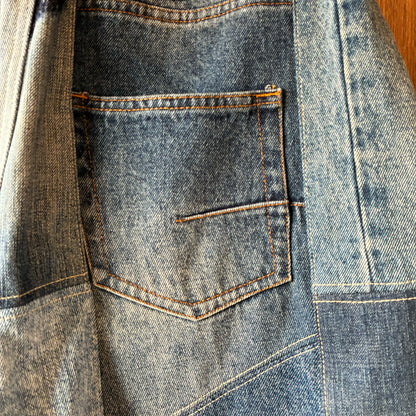 zivun Reconstructed Denim Wide Pants | Patchwork Distressed One-of-a-Kind Free Size | OLD FLIP