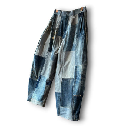 zivun Reconstructed Denim Wide Pants | Patchwork Distressed One-of-a-Kind Free Size | OLD FLIP