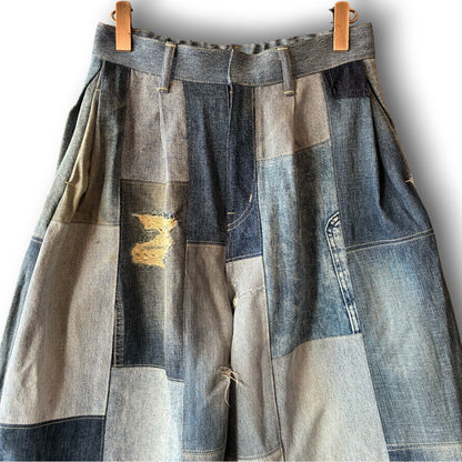 zivun Reconstructed Denim Wide Pants | Patchwork Distressed One-of-a-Kind Free Size | OLD FLIP