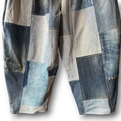 zivun Reconstructed Denim Wide Pants | Patchwork Distressed One-of-a-Kind Free Size | OLD FLIP