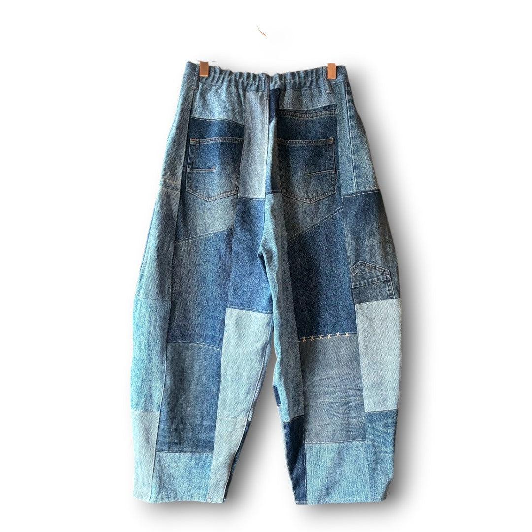 zivun Reconstructed Denim Wide Pants | Patchwork Distressed One-of-a-Kind Free Size | OLD FLIP