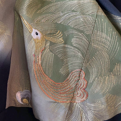 Kurotomesode Reconstructed Balloon Jacket Peacock Embroidery Draped Silhouette One-of-a-kind Unisex zivun
