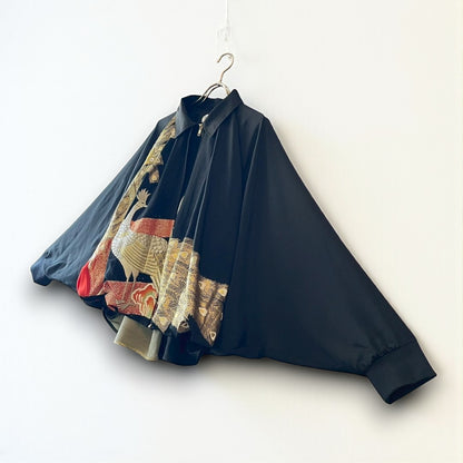 Kurotomesode Reconstructed Balloon Jacket Peacock Embroidery Draped Silhouette One-of-a-kind Unisex zivun