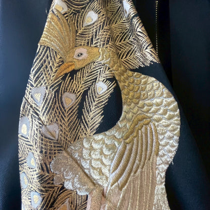 Kurotomesode Reconstructed Balloon Jacket Peacock Embroidery Draped Silhouette One-of-a-kind Unisex zivun