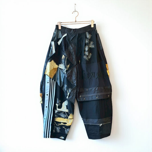 Kurotomesode × Vintage Upcycled Wide Pants Handmade Reconstructed One-of-a-Kind Unisex