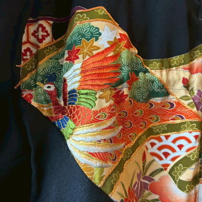 Kurotomesode × Mixed Materials Reconstructed Mods Coat Denim Nylon & Obi Patchwork One-of-a-kind Unisex zivun