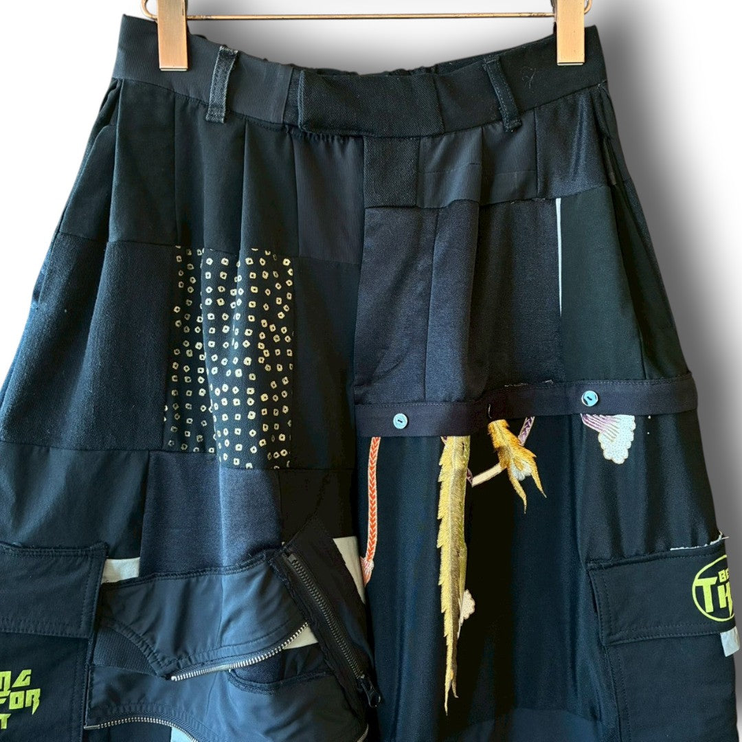 zivun by ogino Reconstructed Kimono Tuck Pants | Embroidered Washi Motif | Unisex | One-of-a-Kind | OLD FLIP