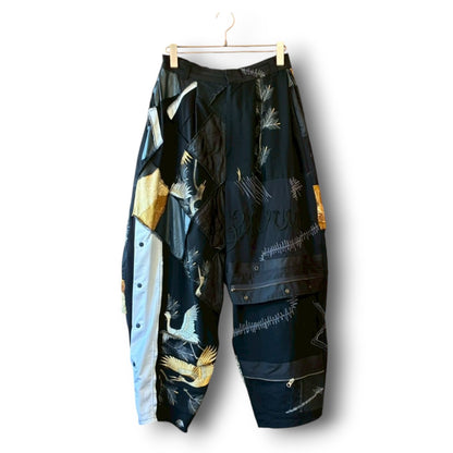 zivun by ogino Reconstructed Kimono Tuck Pants | Black Patchwork | One-of-a-Kind | OLD FLIP