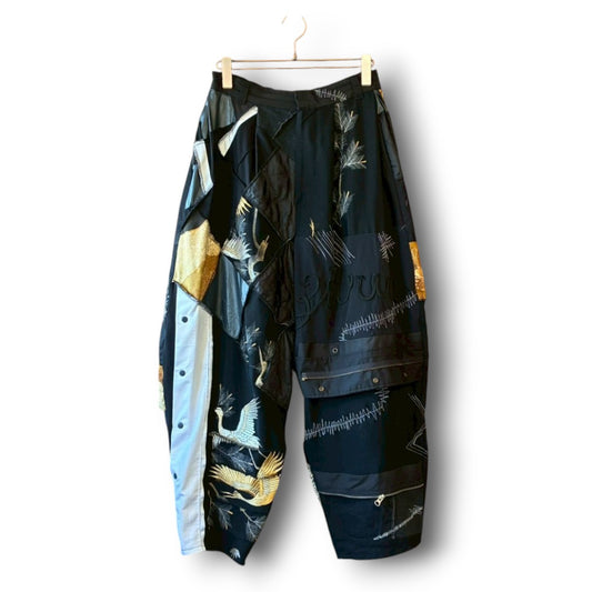 zivun by ogino Reconstructed Kimono Tuck Pants | Black Patchwork | One-of-a-Kind | OLD FLIP