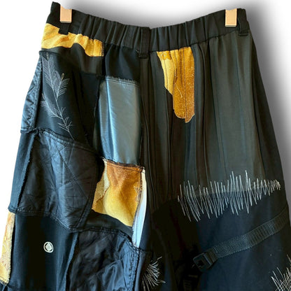 zivun by ogino Reconstructed Kimono Tuck Pants | Black Patchwork | One-of-a-Kind | OLD FLIP