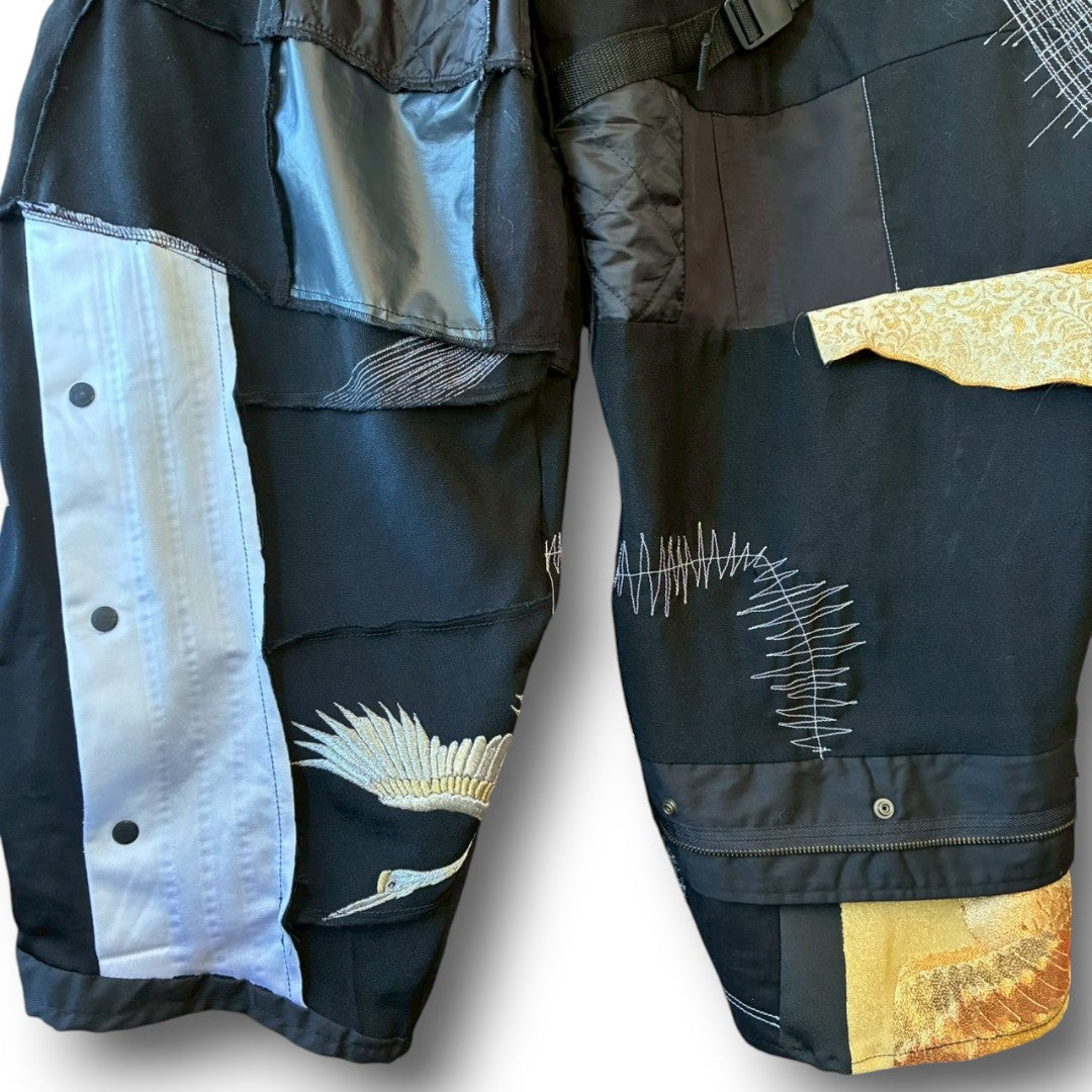 zivun by ogino Reconstructed Kimono Tuck Pants | Black Patchwork | One-of-a-Kind | OLD FLIP