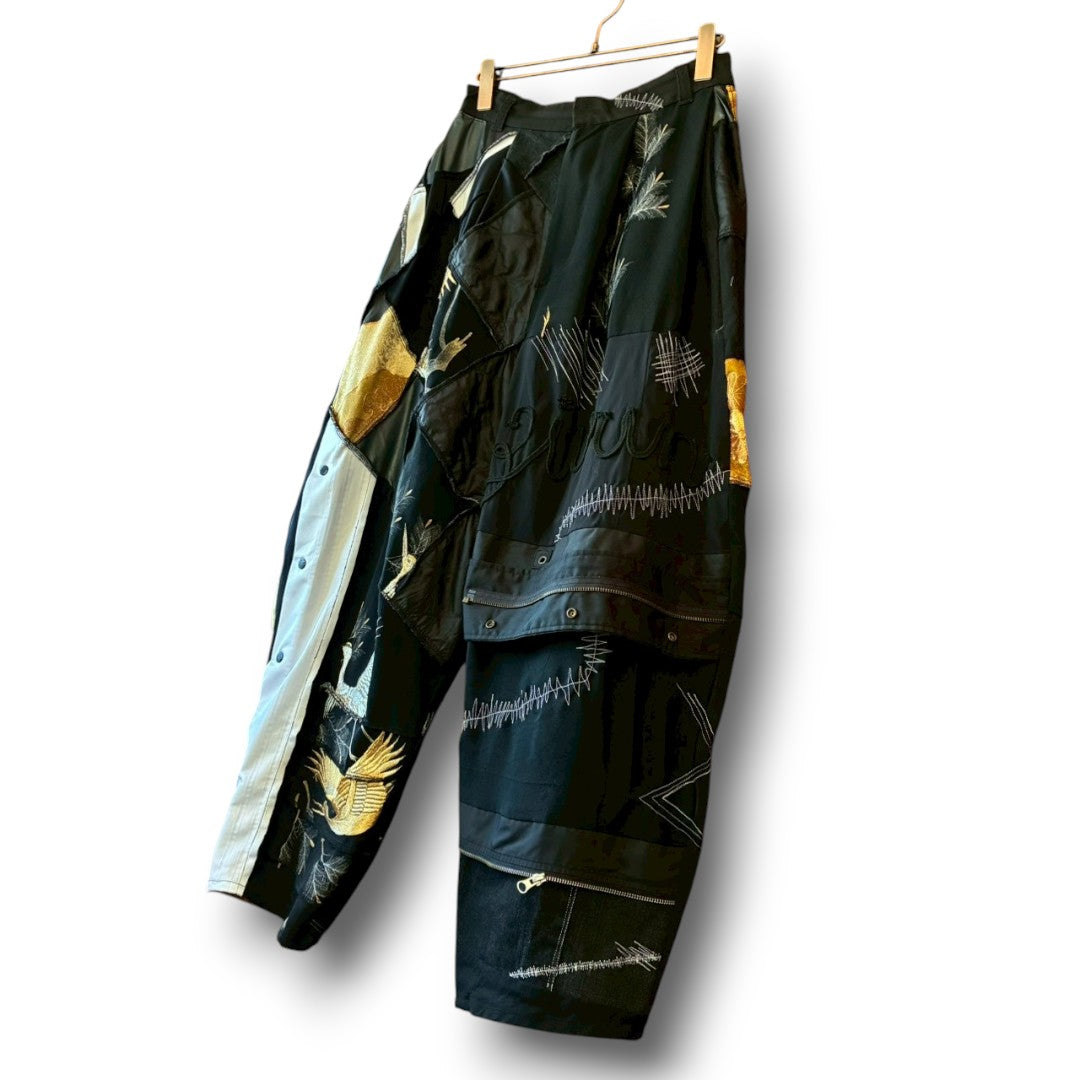 zivun by ogino Reconstructed Kimono Tuck Pants | Black Patchwork | One-of-a-Kind | OLD FLIP