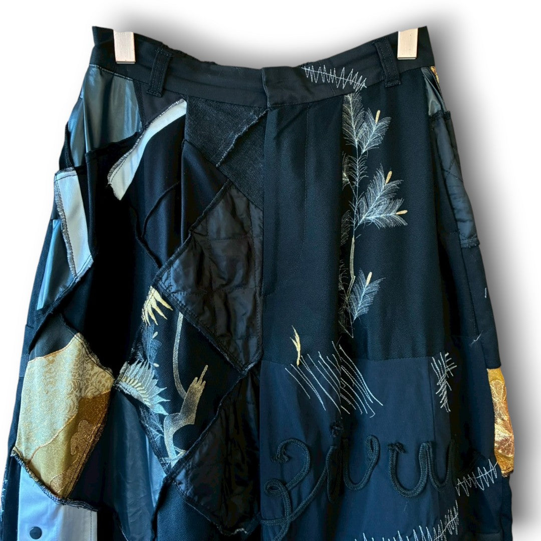 zivun by ogino Reconstructed Kimono Tuck Pants | Black Patchwork | One-of-a-Kind | OLD FLIP