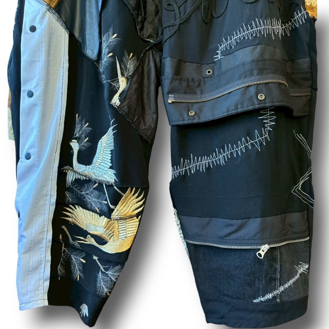 zivun by ogino Reconstructed Kimono Tuck Pants | Black Patchwork | One-of-a-Kind | OLD FLIP