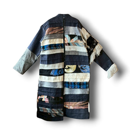 zivun by Ogino Reconstructed Long Coat | Patchwork & Embroidered Phoenix | One-of-a-Kind Art Piece | OLD FLIP
