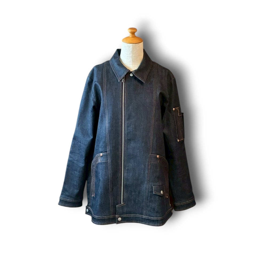zivun × BLLIANT BLACK Remake Denim Jacket | Center Zip Structured Panel Design | Military Pocket | One-of-a-Kind | OLD FLIP
