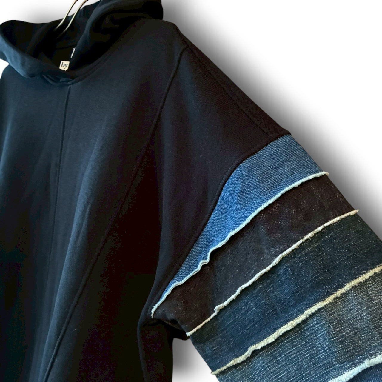 zivun × BLLIANT BLACK Denim Layered Sleeve Hoodie | Reconstructed Patchwork | Unisex | One-of-a-Kind | OLD FLIP