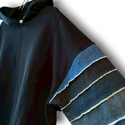 zivun × BLLIANT BLACK Denim Layered Sleeve Hoodie | Reconstructed Patchwork | Unisex | One-of-a-Kind | OLD FLIP