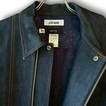 zivun × BLLIANT BLACK Remake Denim Jacket | Center Zip Structured Panel Design | Military Pocket | One-of-a-Kind | OLD FLIP