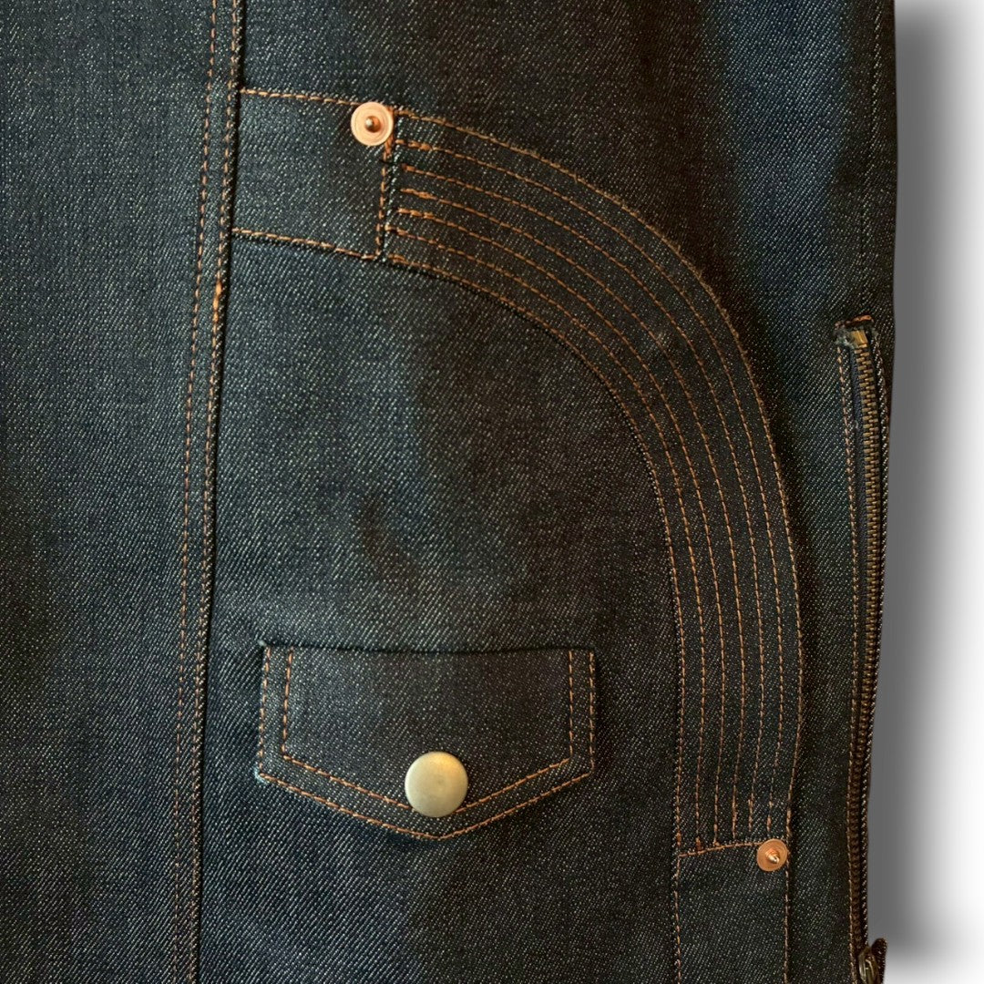 zivun × BLLIANT BLACK Remake Denim Jacket | Center Zip Structured Panel Design | Military Pocket | One-of-a-Kind | OLD FLIP