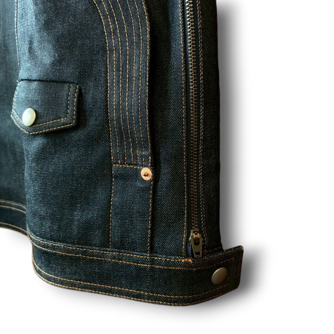 zivun × BLLIANT BLACK Remake Denim Jacket | Center Zip Structured Panel Design | Military Pocket | One-of-a-Kind | OLD FLIP