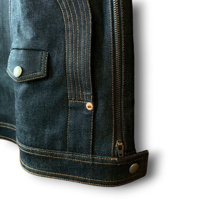 zivun × BLLIANT BLACK Remake Denim Jacket | Center Zip Structured Panel Design | Military Pocket | One-of-a-Kind | OLD FLIP