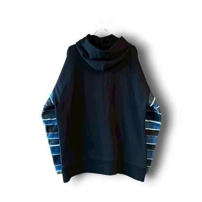 zivun × BLLIANT BLACK Denim Layered Sleeve Hoodie | Reconstructed Patchwork | Unisex | One-of-a-Kind | OLD FLIP