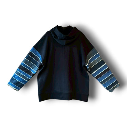 zivun × BLLIANT BLACK Denim Layered Sleeve Hoodie | Reconstructed Patchwork | Unisex | One-of-a-Kind | OLD FLIP