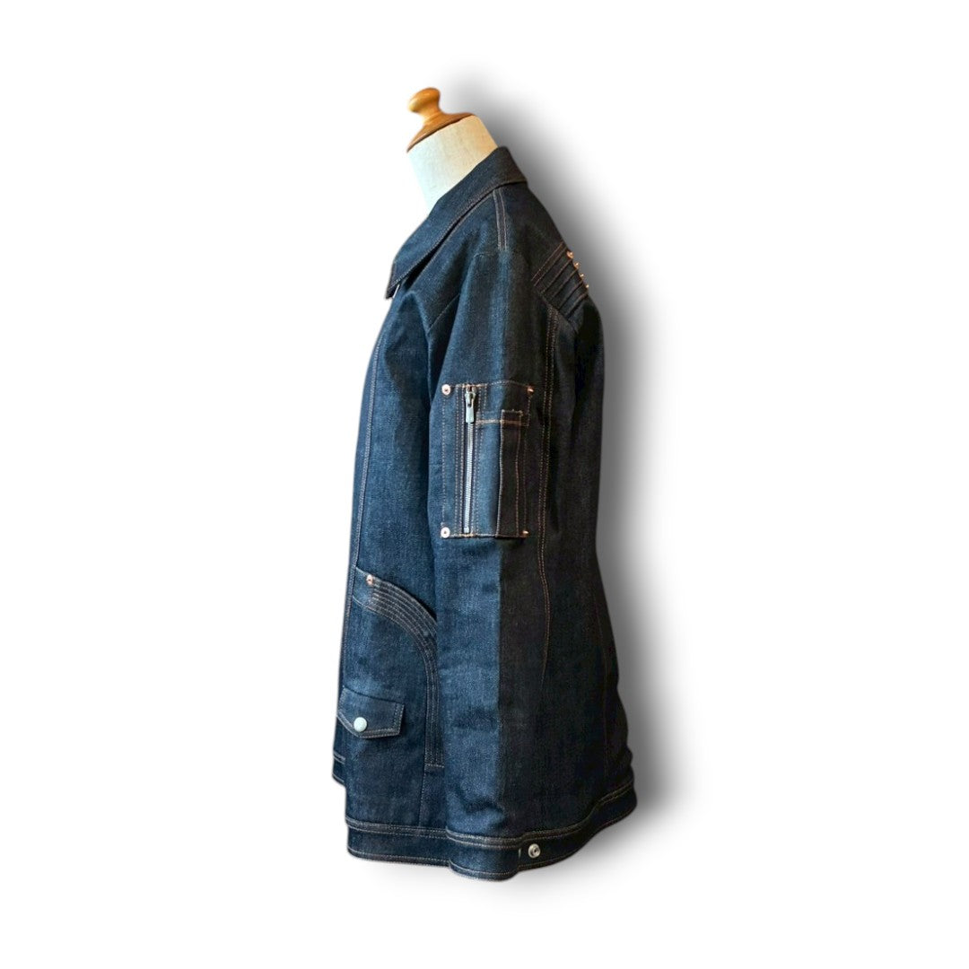 zivun × BLLIANT BLACK Remake Denim Jacket | Center Zip Structured Panel Design | Military Pocket | One-of-a-Kind | OLD FLIP