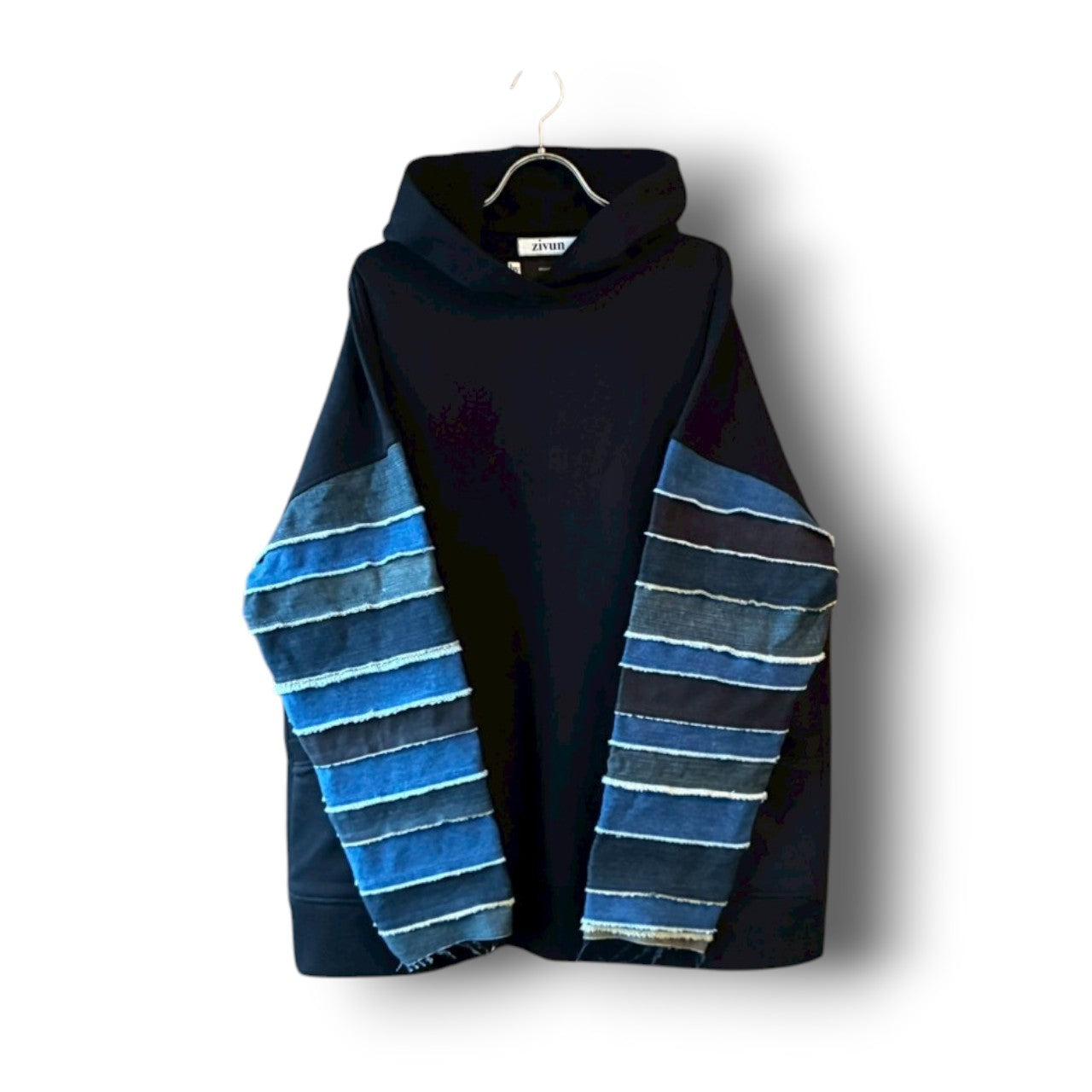 zivun × BLLIANT BLACK Denim Layered Sleeve Hoodie | Reconstructed Patchwork | Unisex | One-of-a-Kind | OLD FLIP