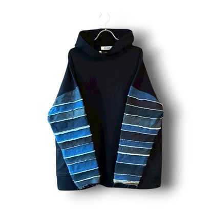 zivun × BLLIANT BLACK Denim Layered Sleeve Hoodie | Reconstructed Patchwork | Unisex | One-of-a-Kind | OLD FLIP