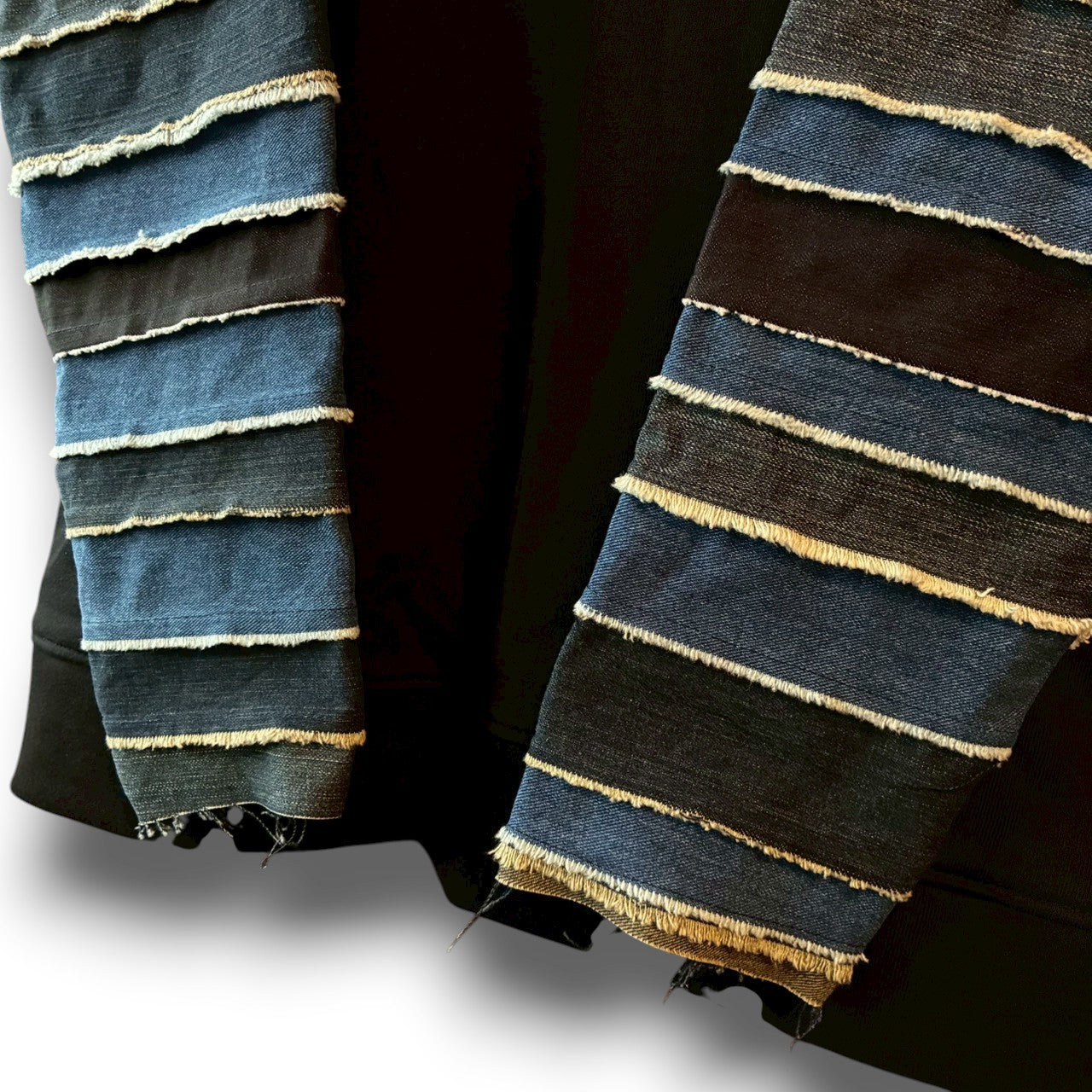 zivun × BLLIANT BLACK Denim Layered Sleeve Hoodie | Reconstructed Patchwork | Unisex | One-of-a-Kind | OLD FLIP